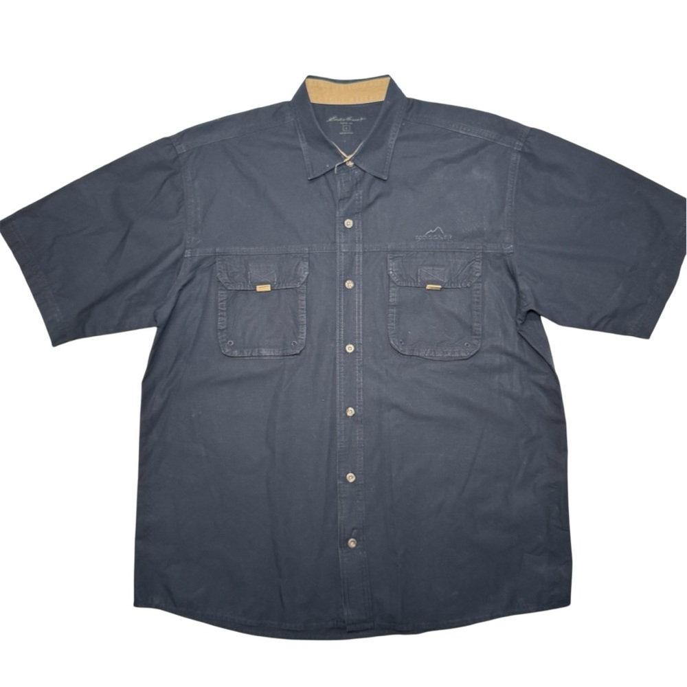 Eddie Bauer Utility Outdoor Canvas Short Sleeve Button Shirt Men's Large Black